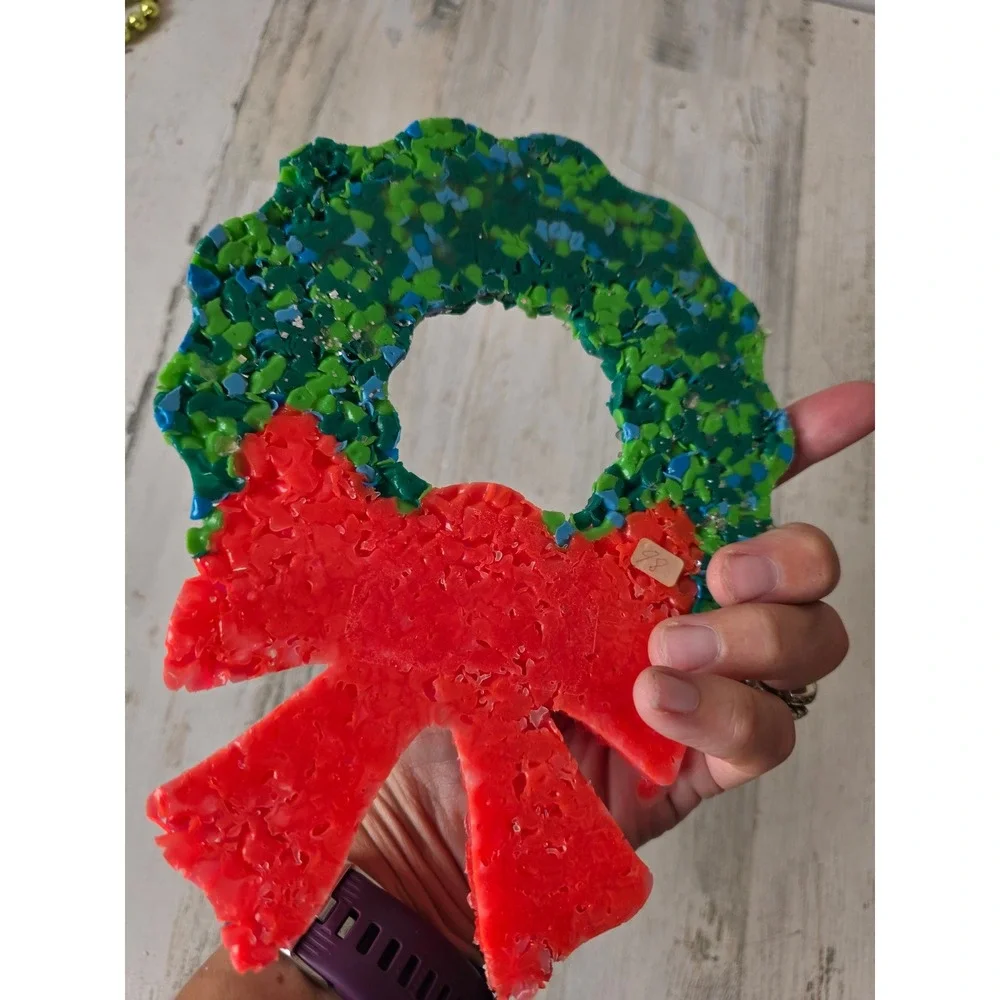 Vintage melted popcorn glitter wreath plastic hanging axness tree Red Green